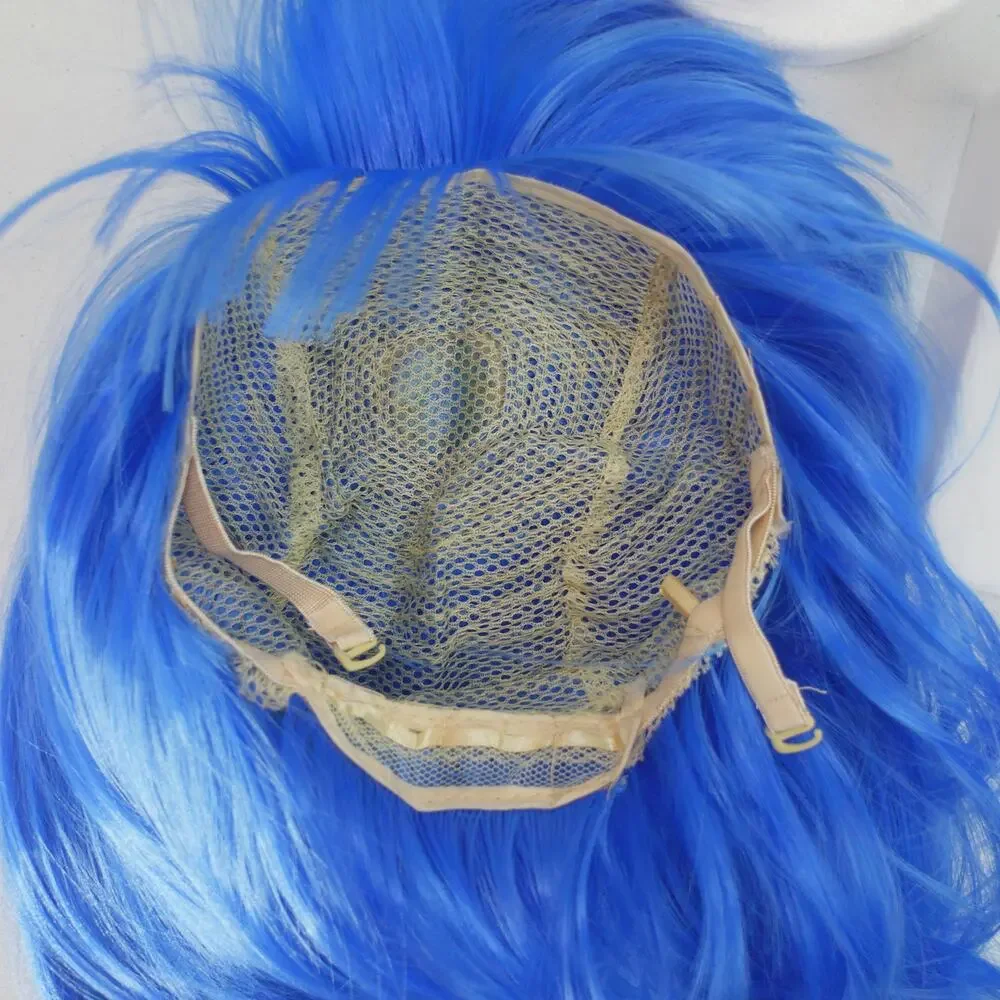 Bright Blue Cosplay Wig – Straight Medium Length with Bangs – Costume Hair
